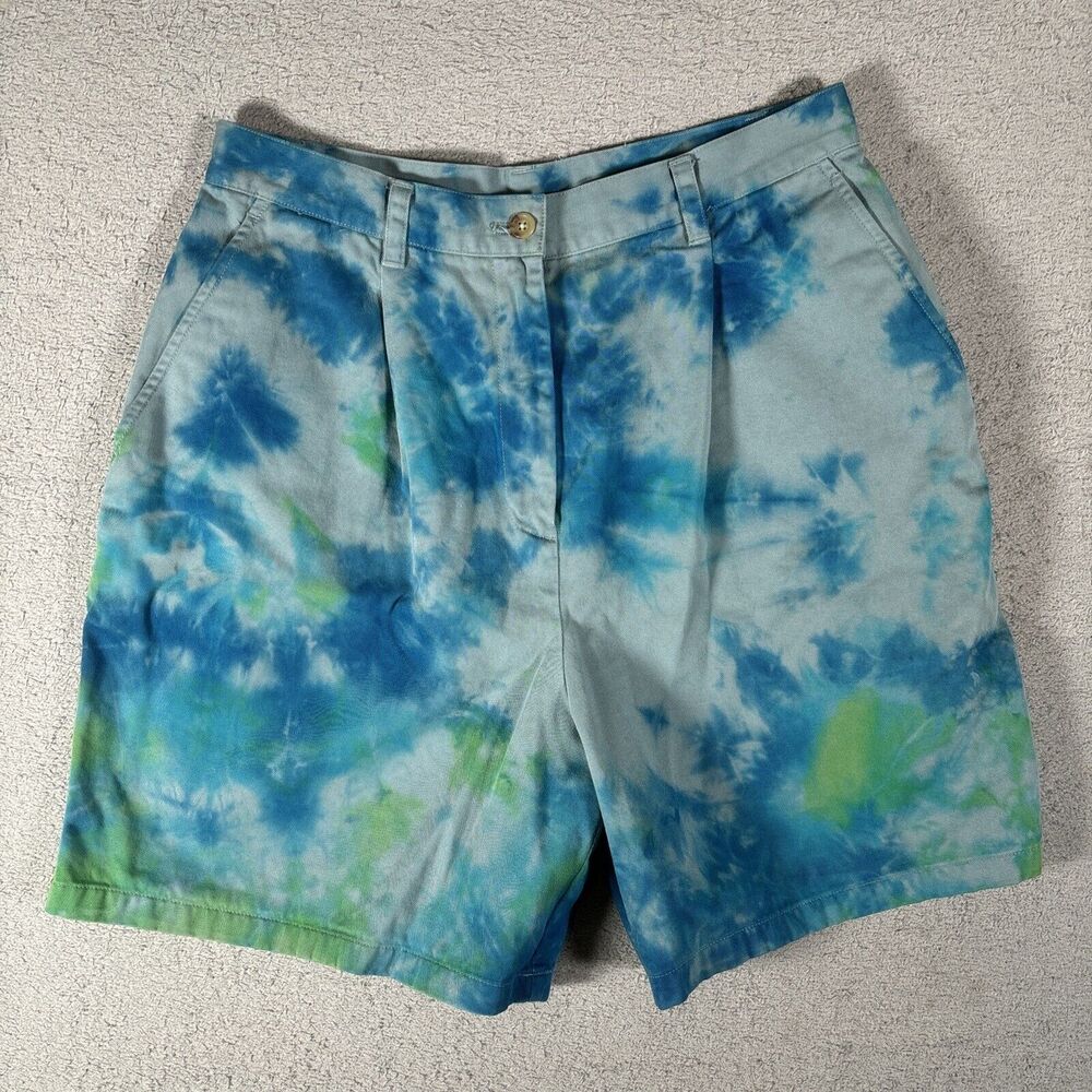 Lauren Ralph Lauren Shorts Women’s Size 12 Pleated Front Tie Dye‎ Blue Green